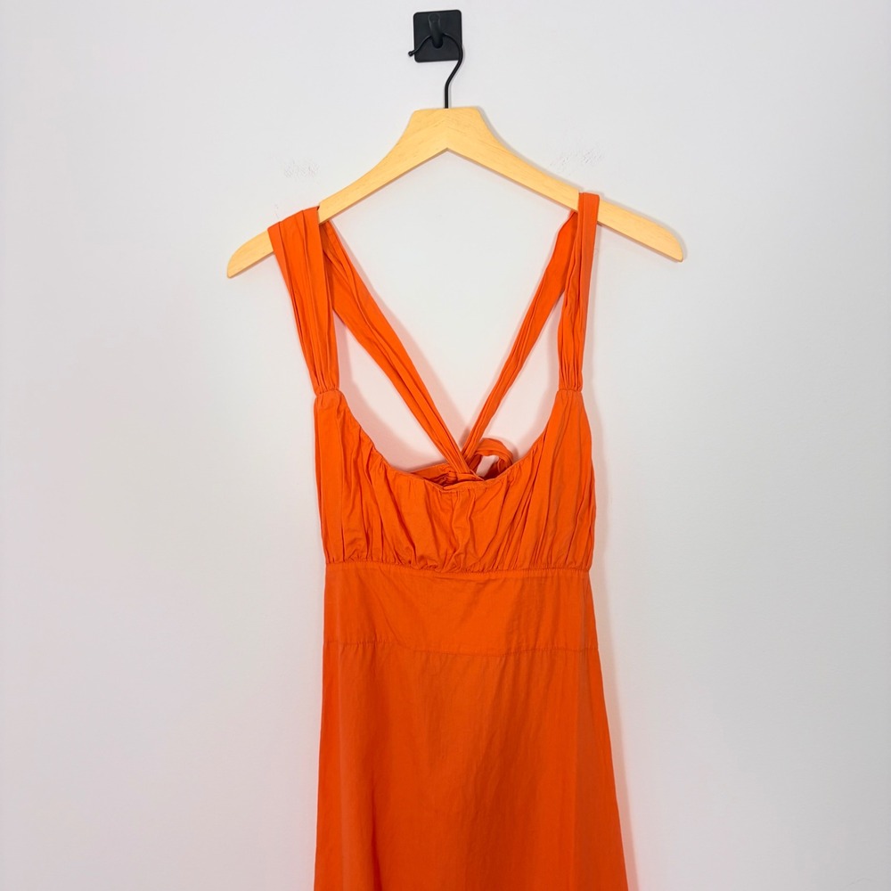 Free People Laila Coral Orange Tie Back Bow Detail Scoop Neck Midi Dress Small - Picture 3 of 9